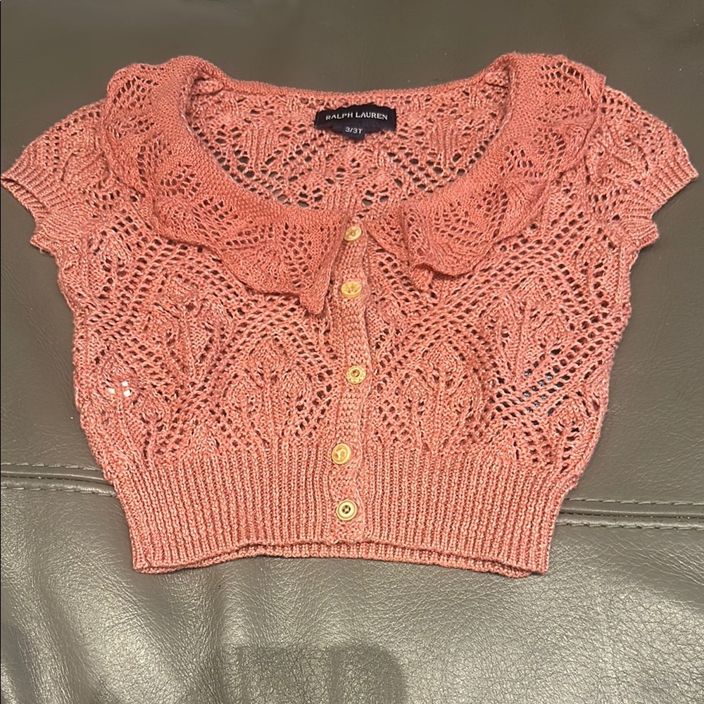 Ralph Lauren pink knit button up cardigan sweater for a little girl